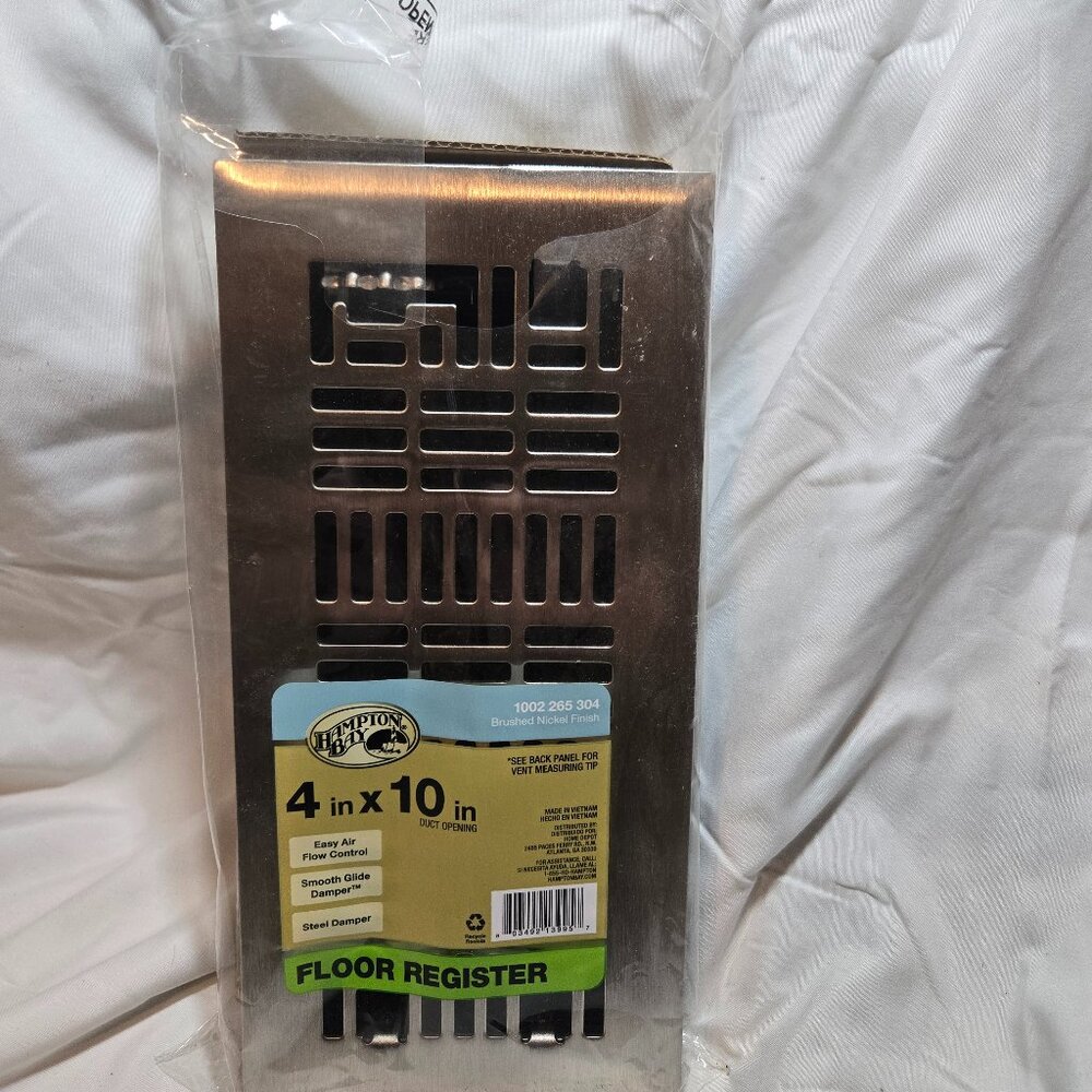 Hampton Bay Art Nouveau Steel Floor Register – 4" x 10", Brushed Nickel